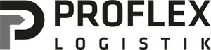 Proflex logotyp som består av ett P i grått och svart samt texten "PROFLEX LOGISTIK" i svart.